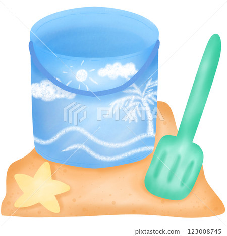 Bucket and shovel for playing in the sand at the beach Bucket and shovel for playing in the sand at the beach 123008745