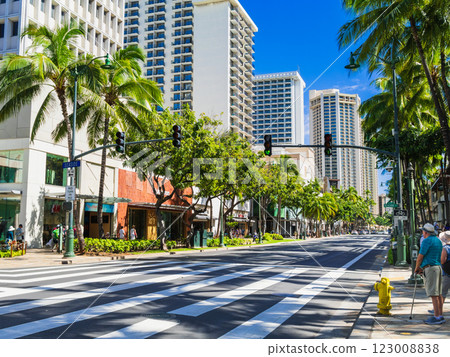 Kalakaua Avenue, the main street of Waikiki 123008838