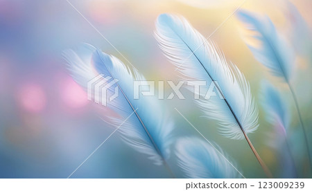 Flowing pastel colors pink, blue, yellow blend beautifully across the fabric waves, featuring gentle hues Flowing pastel colors pink, blue, yellow blend beautifully across the fabric waves, featuring gentle hues 123009239