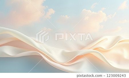 Flowing pastel colors pink, blue, yellow blend beautifully across the fabric waves, featuring gentle hues 123009243