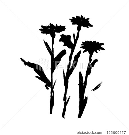 Grunge Flowers ink brush strokes. Flower abstract hand drawn brush ink stroke. Flower abstract hand drawn brush ink stroke. Vector illustration 123009357