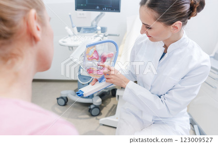Woman at the gynecology examination with doctor Woman at the gynecology examination with doctor 123009527