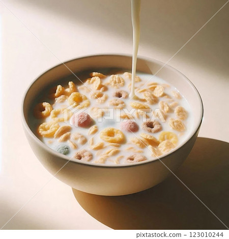 Cereal with milk poured over it Cereal with milk poured over it 123010244