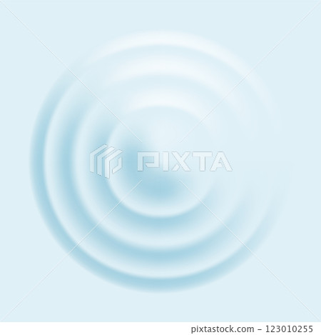 Water ripple effect top view. Realistic caustic drop or sound wave splash effect, concentric circles in puddle. Vector round wave surface 123010255