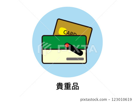 貴重物品的防災圖示插圖(存摺、印章、卡片、緊急物品、向量素材) 貴重物品的防災圖示插圖(存摺、印章、卡片、緊急物品、向量素材) 123010619