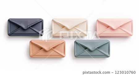 five colored envelopes arranged on a clean white five colored envelopes arranged on a clean white 123010760