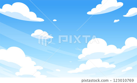 Cute simple clouds floating sky background illustration_16:9 123010769