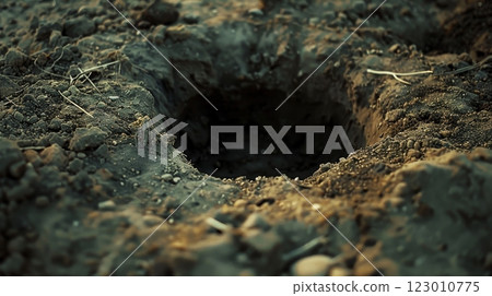 Deep pit in the ground 123010775