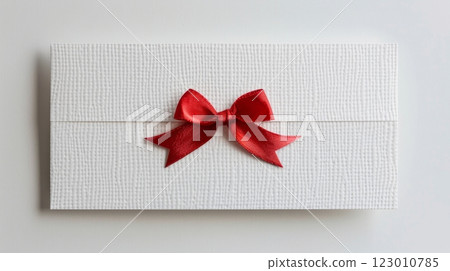 close up of card note with red ribbon 123010785
