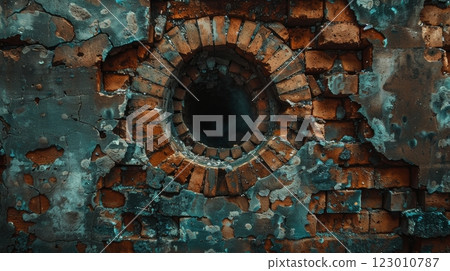 Old stone wall with a deep water top view 123010787