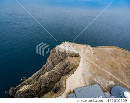 Barents Sea coast North Cape (Nordkapp) in northern Norway aerial photography. 123010809
