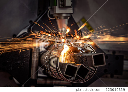 CNC Laser and gas cutting of metal, modern industrial technology. CNC Laser and gas cutting of metal, modern industrial technology. 123010839