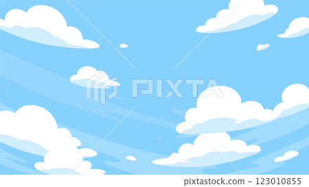 可愛簡單雲彩漂浮的天空背景插畫_16：9 123010855