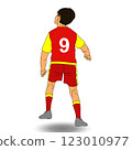 A soccer player in a red and yellow uniform. A soccer player in a red and yellow uniform. 123010977