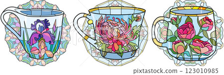 Decorative Vintage Teacups. Hand Drawn Illustration Decorative Vintage Teacups. Hand Drawn Illustration 123010985