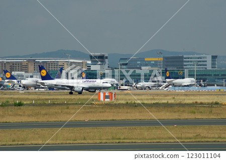 Frankfurt, Germany, July 9, 2017: Airport Apron with Terminal and Tower 123011104