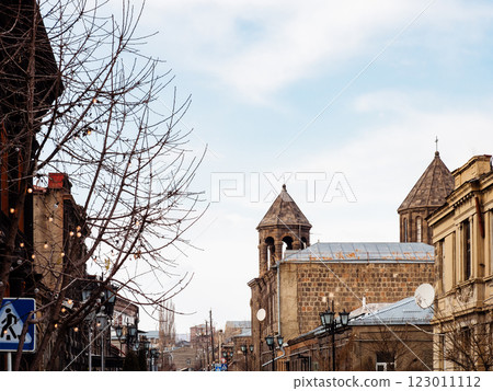evening sky over Abovyan street in Gyumri old city evening sky over Abovyan street in Gyumri old city 123011112