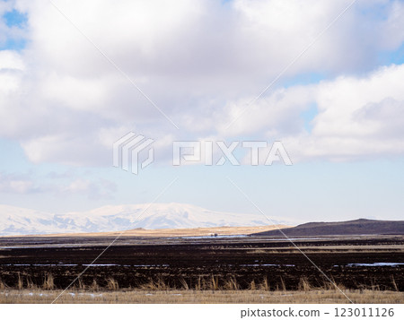 plowed field in Aragatsotn Province of Armenia 123011126