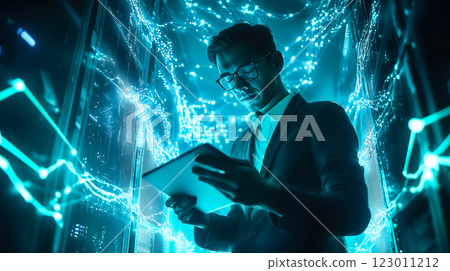 An IT support specialist uses a tablet while...-插圖素材 [123011212] - PIXTA圖庫