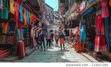 Nepalese cityscape view. Colorful street market 123011365