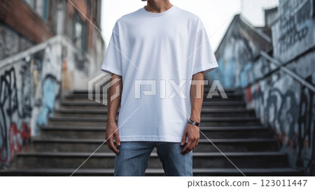 Model is wearing blank T-Shirt. Mockup For Your Design Model is wearing blank T-Shirt. Mockup For Your Design 123011447