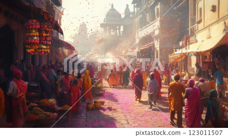 Artistic Depiction Of Holi Celebration 123011507
