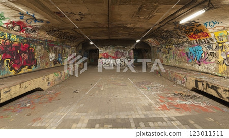 Underground Graffiti Gallery In An Abandoned Subway 123011511