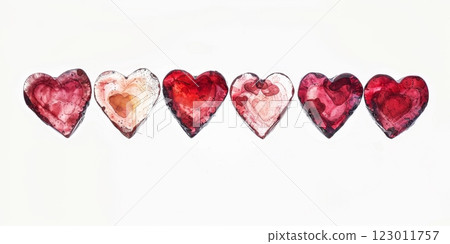 Five red hearts on a white background Five red hearts on a white background 123011757