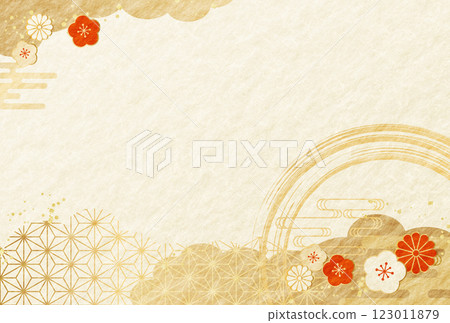New Year's card/New Year's Day Japanese pattern cloud and plum background horizontal New Year's card/New Year's Day Japanese pattern cloud and plum background horizontal 123011879