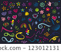 Colorful Hand-Drawn Doodles on Dark Background 123012131