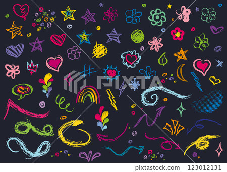 Colorful Hand-Drawn Doodles on Dark Background Colorful Hand-Drawn Doodles on Dark Background 123012131