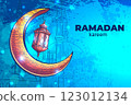 Illuminated Crescent Moon for Ramadan Celebration 123012134