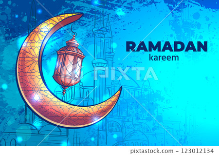 Illuminated Crescent Moon for Ramadan Celebration Illuminated Crescent Moon for Ramadan Celebration 123012134