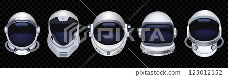 Space helmet. 3D astronaut suit. Realistic spaceman mask with reflection. Modern equipment. Headgear front view. Protective headwear. Cosmonaut on spaceship. Vector cosmic objects set Space helmet. 3D astronaut suit. Realistic spaceman mask with reflection. Modern equipment. Headgear front view. Protective headwear. Cosmonaut on spaceship. Vector cosmic objects set 123012152