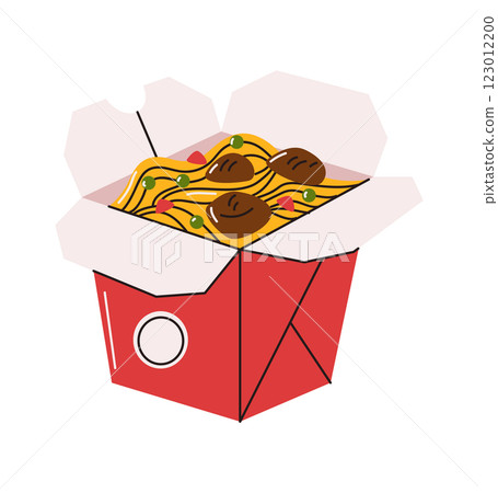 Takeout noodles in a red box 123012200