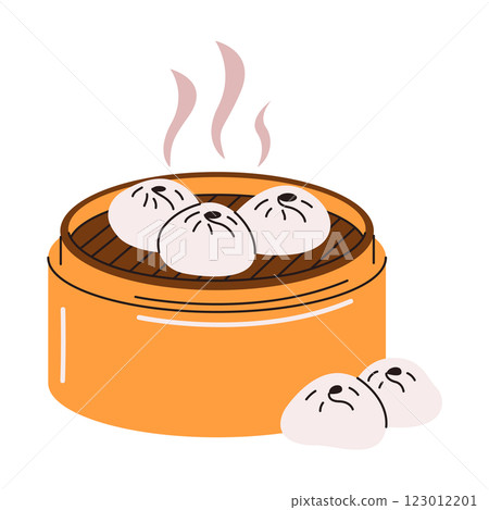 Steamed dumplings in a bamboo basket 123012201