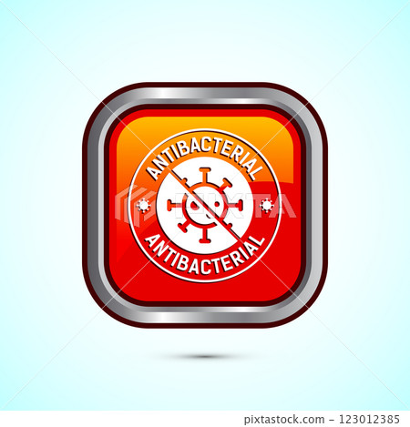 Antibacterial icon design illustration, Hygiene label symbol for product packaging, Button design 123012385