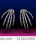 Two skeletal hands are displayed symmetrically against a gradient background transitioning from deep blue to magenta. Two skeletal hands are displayed symmetrically against a gradient background transitioning from deep blue to magenta. 123012460