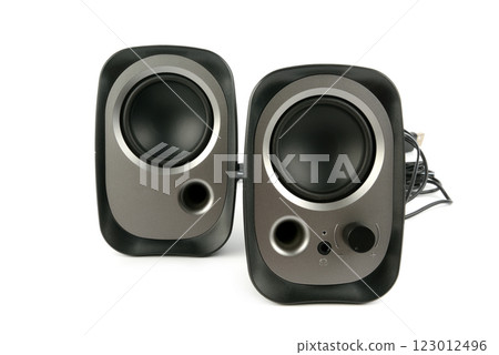 A new black bookshelf speaker isolated on white. A new black bookshelf speaker isolated on white. 123012496