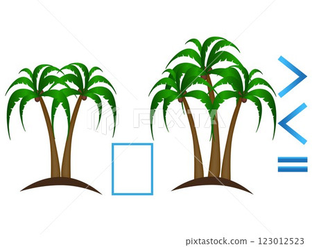 Educational game for children, comparison of the number of palm trees. Educational game for children, comparison of the number of palm trees. 123012523