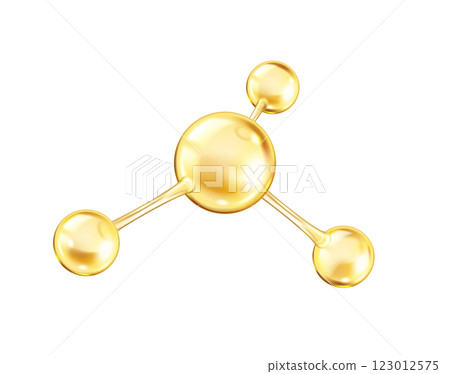 Rotating golden collagen molecule from spheres illustration 123012575