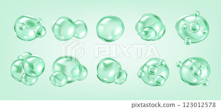 Collagen molecules inside transparent bubbles color icons 123012578