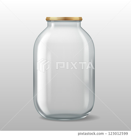 Large transparent glass jar with gold metal lid Large transparent glass jar with gold metal lid 123012599