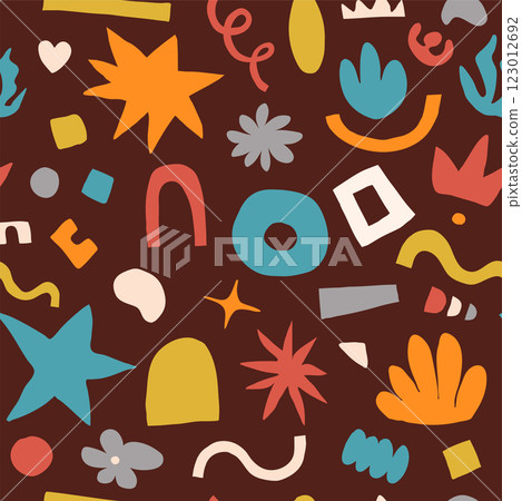 Abstract shapes seamless vector background. Organic graphic design elements in naive modern flat style. Hand drawn doodle figure forms in retro color. Minimal simple cool trendy symbols Abstract shapes seamless vector background. Organic graphic design elements in naive modern flat style. Hand drawn doodle figure forms in retro color. Minimal simple cool trendy symbols 123012692