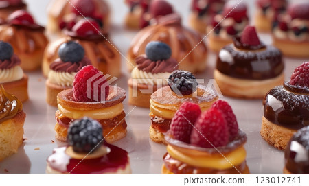 Collection of delicious pastries and cakes 123012741