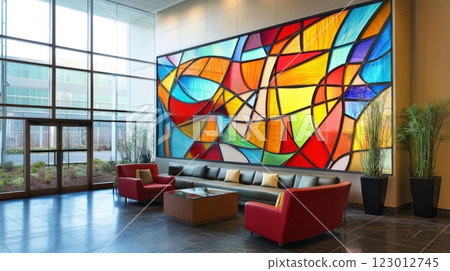 Stained Glass Window In A Modern Building 123012745