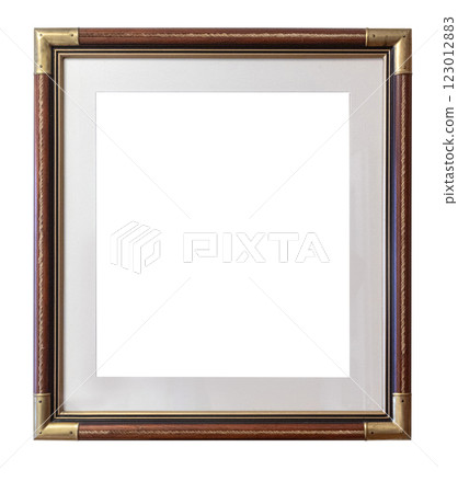Elegant empty frame with brass corners displaying classic design 123012883