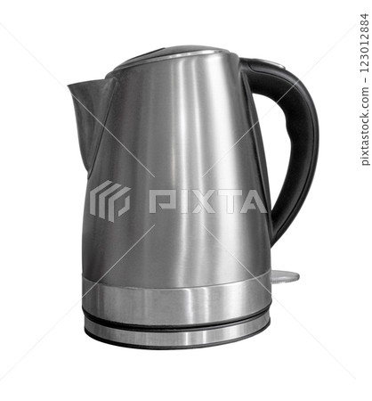 Modern electric kettle standing on white background Modern electric kettle standing on white background 123012884