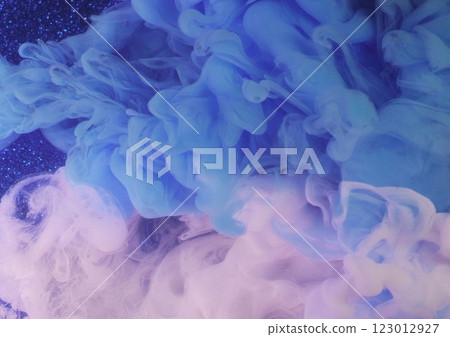 Paint fume. Abstract smoky. Defocused blue pink color splashes ink texture cloud fog haze fume on shimmering art light background. Paint fume. Abstract smoky. Defocused blue pink color splashes ink texture cloud fog haze fume on shimmering art light background. 123012927