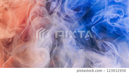 Ink water swirl. Smoke texture. Defocused coral red blue color fog splash wave floating underwater flow abstract art background. Ink water swirl. Smoke texture. Defocused coral red blue color fog splash wave floating underwater flow abstract art background. 123012930
